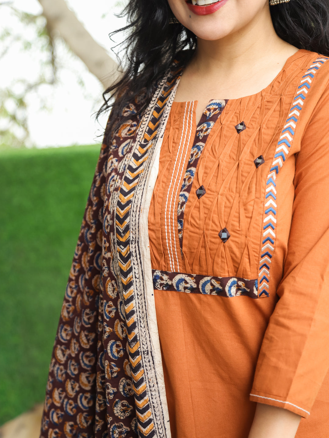 Jessica Rust Orange Pintuck Cotton 3 Piece Set
