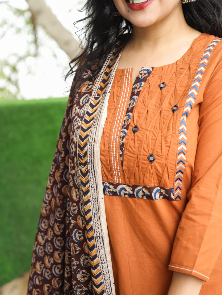 Jessica Rust Orange Pintuck Cotton 3 Piece Set