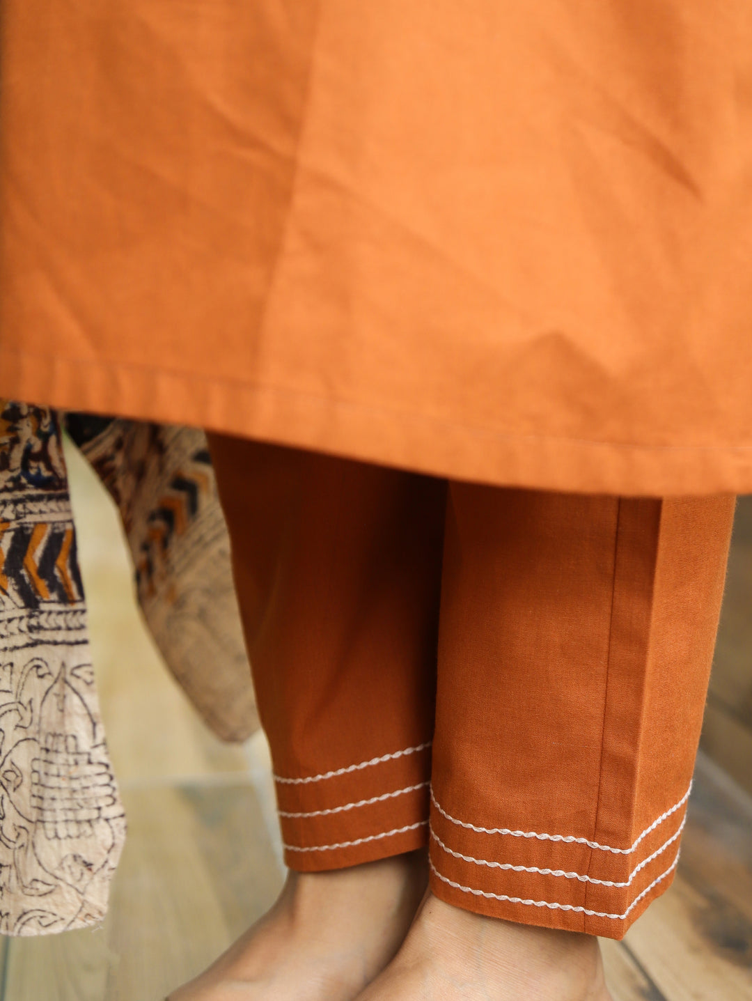 Jessica Rust Orange Pintuck Cotton 3 Piece Set