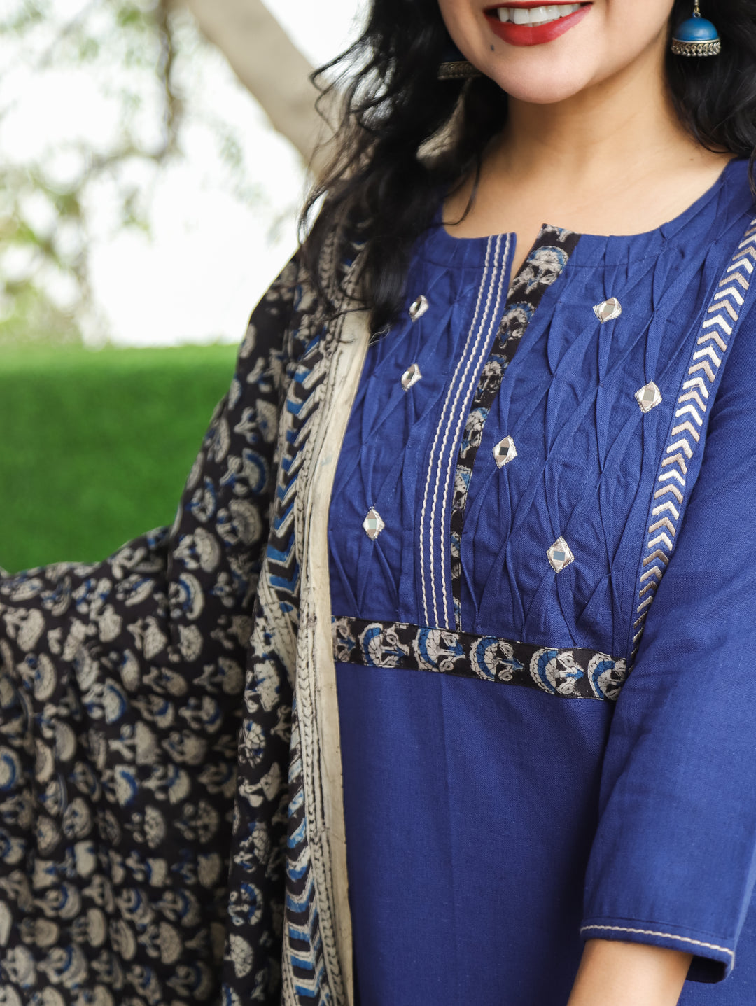 Jessica Navy Blue Pintuck Cotton 3 Piece Set