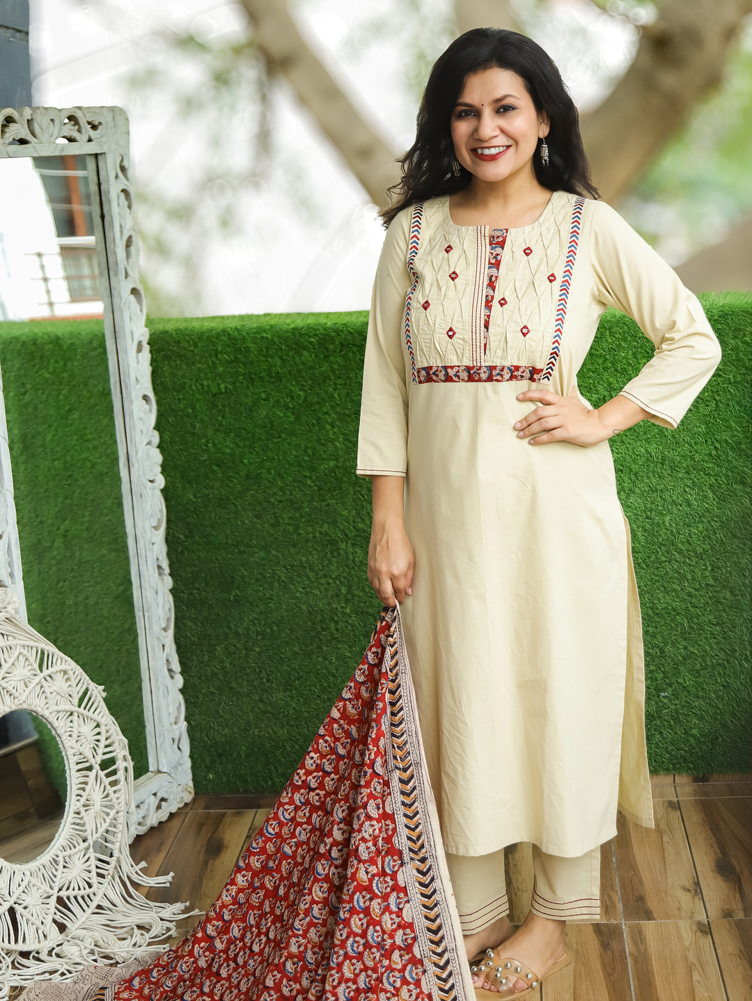 Jessica Cream Beige Pintuck Cotton 3 Piece Set