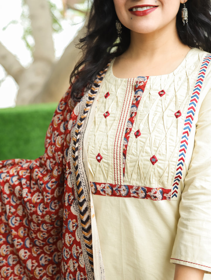 Jessica Cream Beige Pintuck Cotton 3 Piece Set