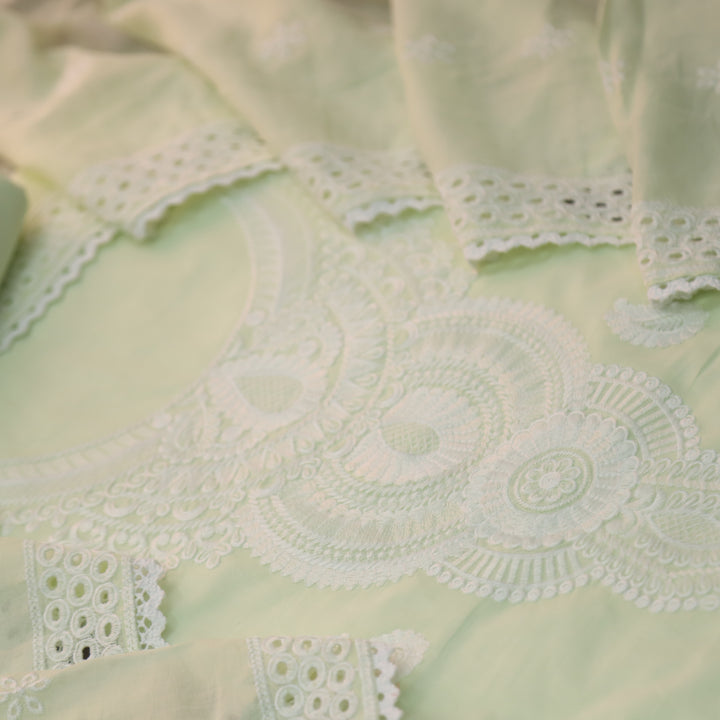 Ishqiya Buttermilk Yellow Chikankari Inspired Neck Thread Work Cotton Suit Set