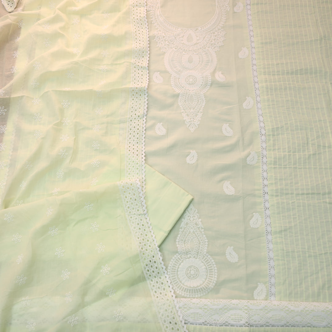 Ishqiya Buttermilk Yellow Chikankari Inspired Neck Thread Work Cotton Suit Set