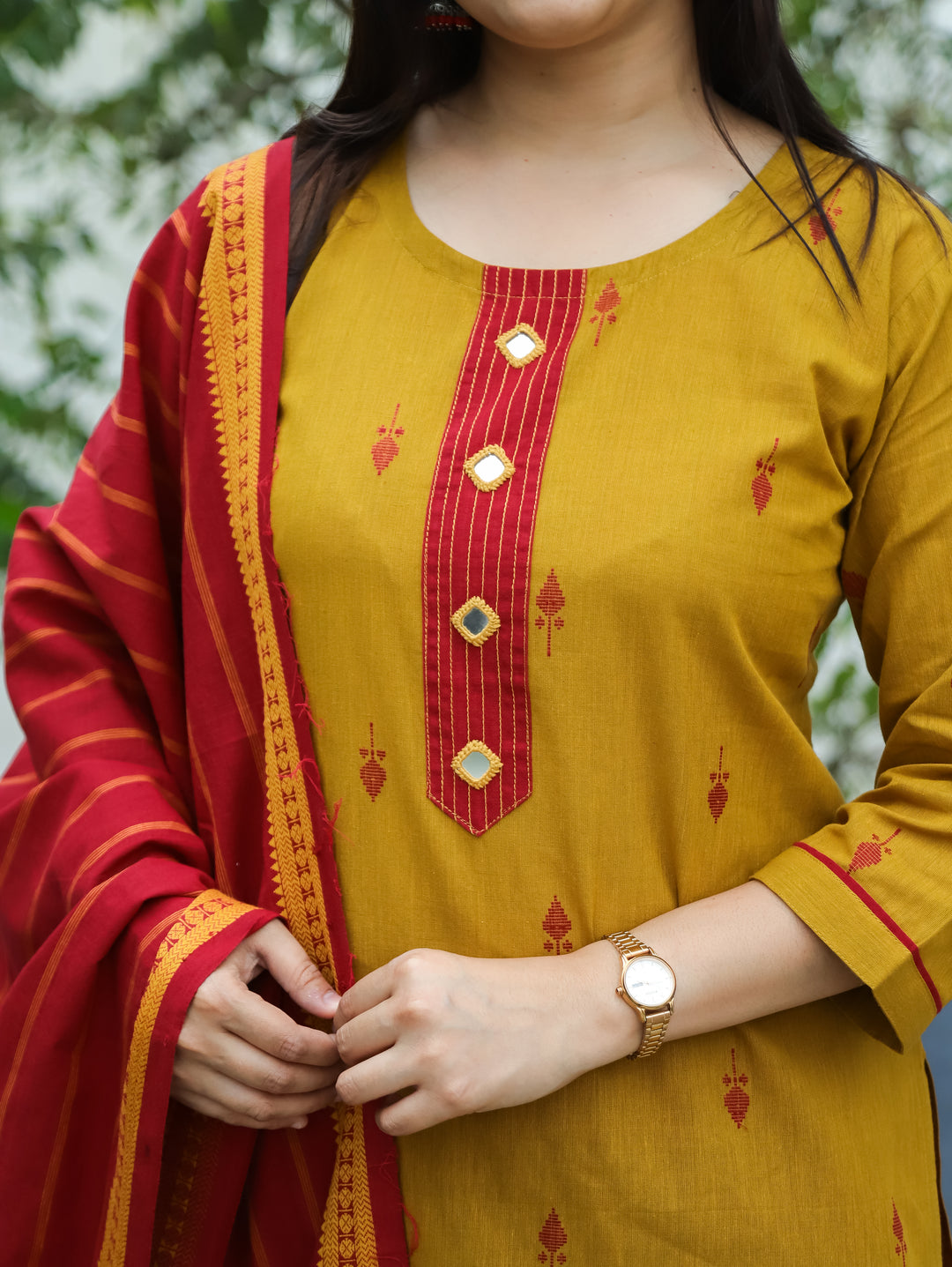 Gracy Turmeric Yellow Mirror South Cotton 3 Piece Set