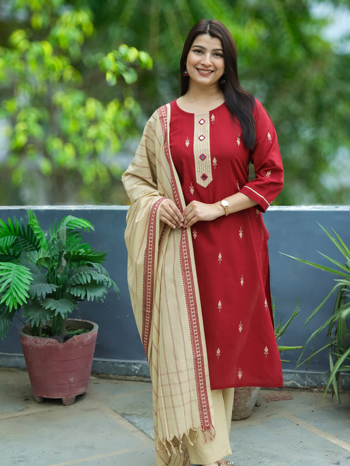 Gracy Cranberry Red Mirror South Cotton 3 Piece Set