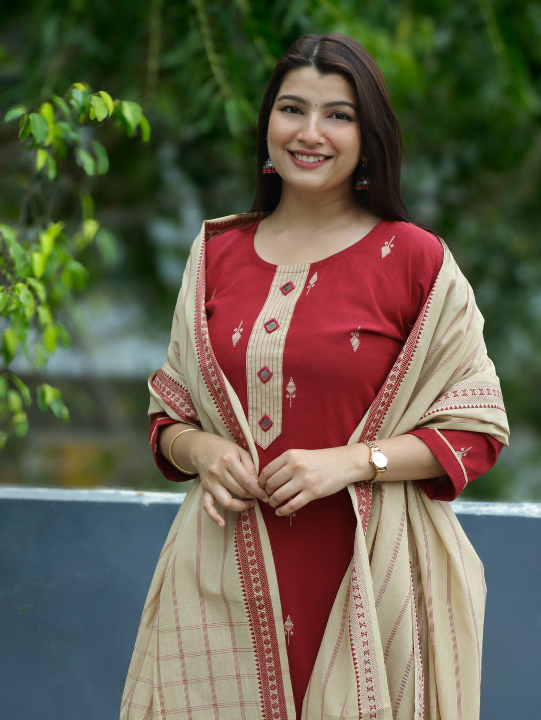 Gracy Cranberry Red Mirror South Cotton 3 Piece Set