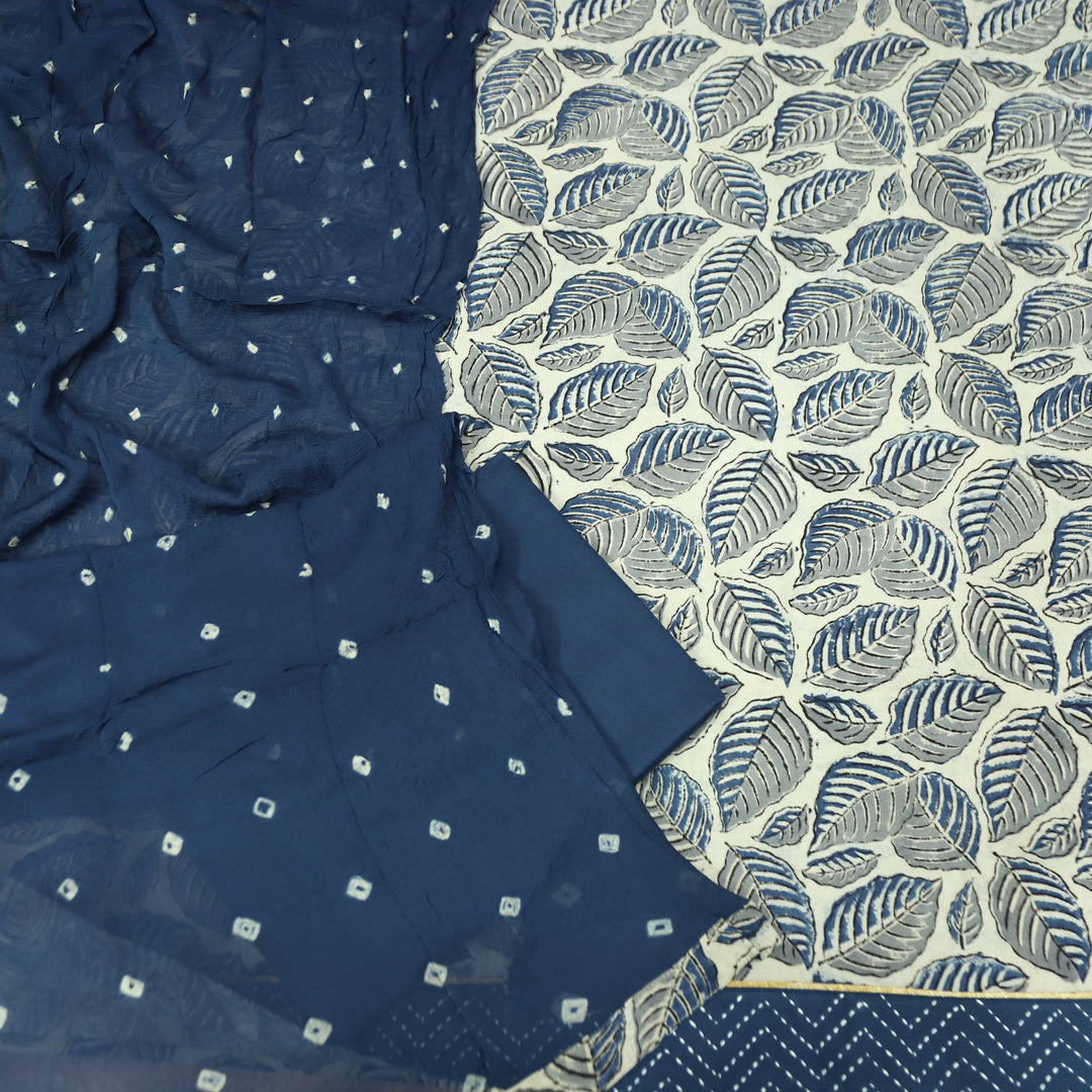 Rurvi Beige with Blue Hand Block Printed Cotton Set