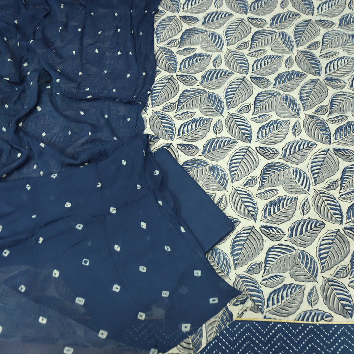 Rurvi Beige with Blue Hand Block Printed Cotton Set
