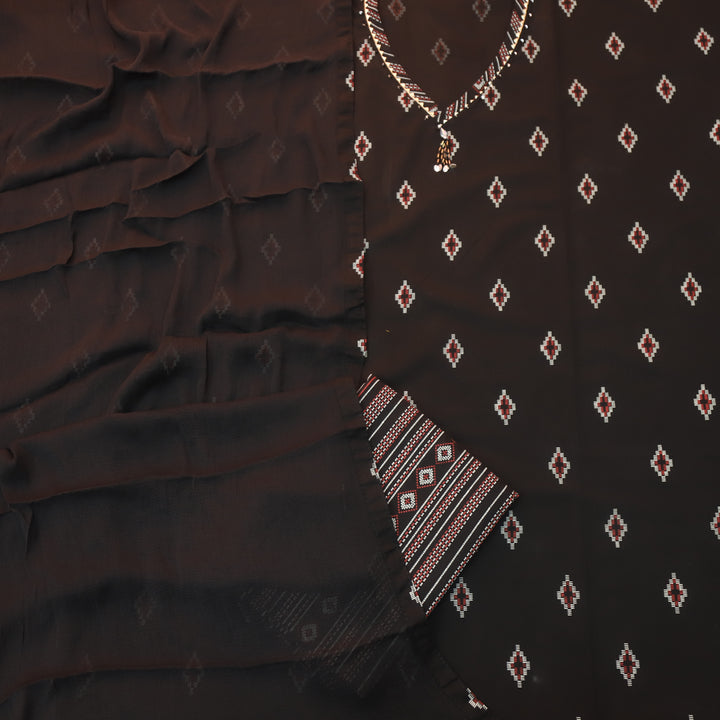 Neelbari Ebony Black Hanging Detailing Work V Neck Lace Print Cotton Set