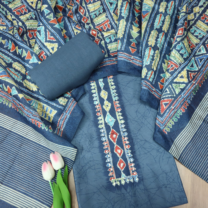 Vaniya Saphite Blue Digital Printed Cotton Silk Suit Set