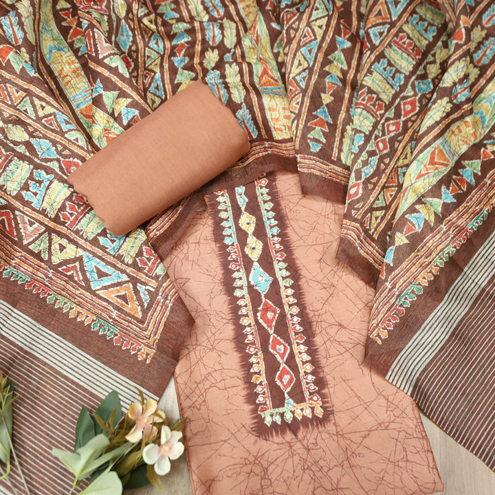 Vaniya Almond Peach Digital Printed Cotton Silk Suit Set