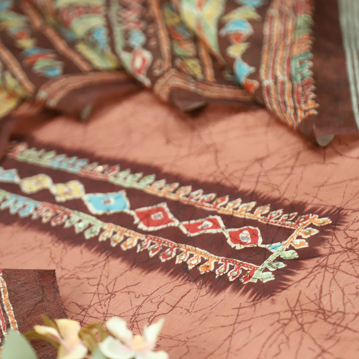 Vaniya Almond Peach Digital Printed Cotton Silk Suit Set