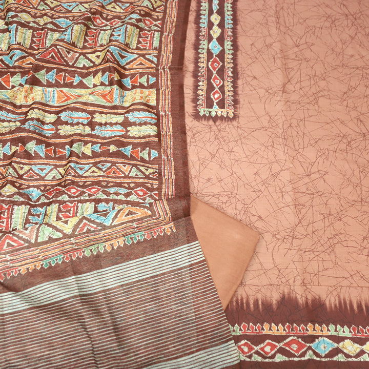 Vaniya Almond Peach Digital Printed Cotton Silk Suit Set