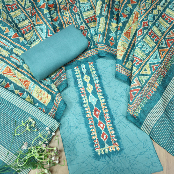 Vaniya Turq Teal Digital Printed Cotton Silk Suit Set