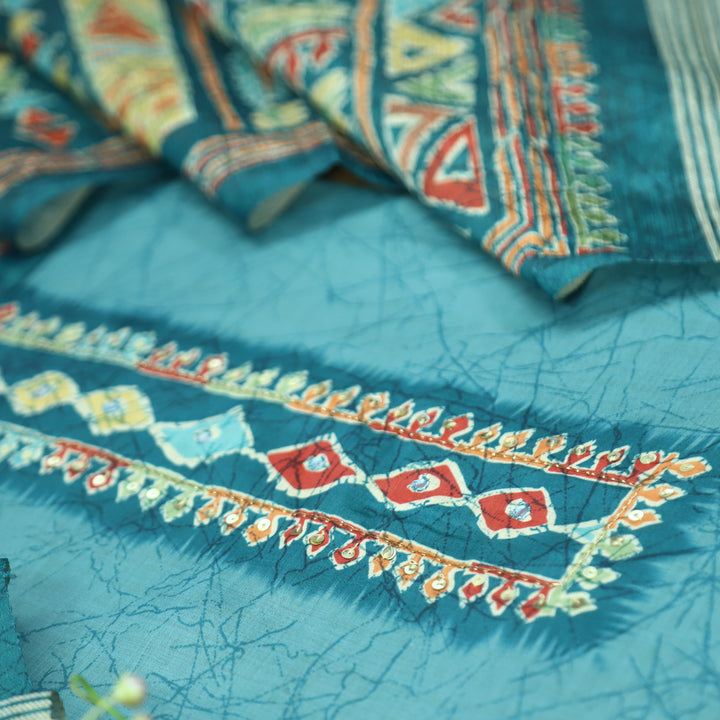 Vaniya Turq Teal Digital Printed Cotton Silk Suit Set