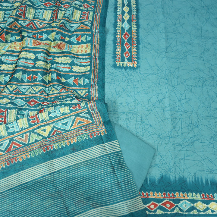 Vaniya Turq Teal Digital Printed Cotton Silk Suit Set
