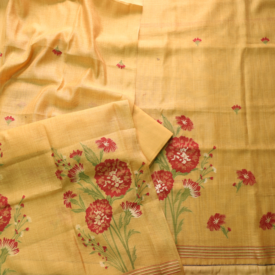 Surya Canary Yellow Authentic Floral Jamdani Weaved Suit Set