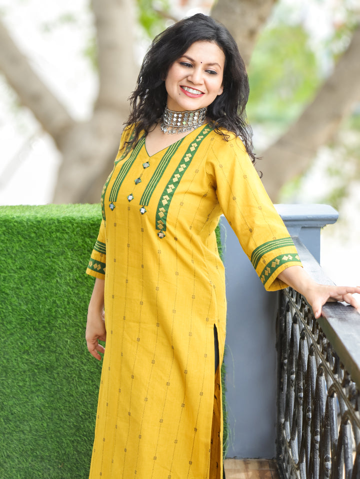 Kashvi Dijon Yellow Woven South Cotton Kurti