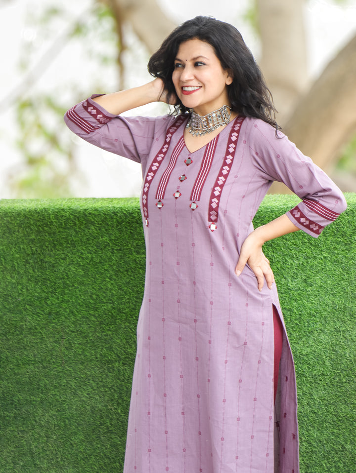 Kashvi Mauve Rose Woven South Cotton Kurti