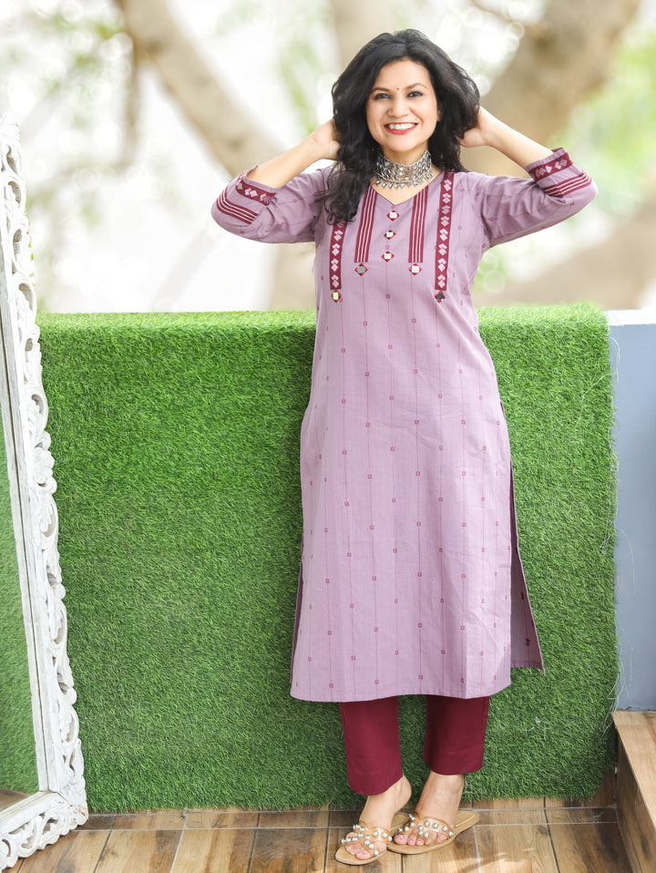Kashvi Mauve Rose Woven South Cotton Kurti