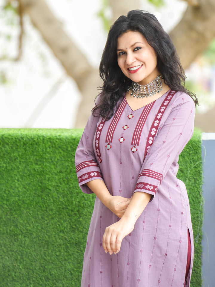 Kashvi Mauve Rose Woven South Cotton Kurti