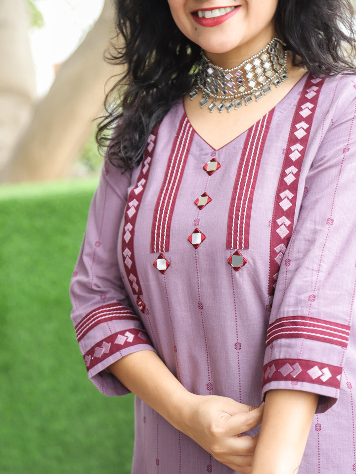 Kashvi Mauve Rose Woven South Cotton Kurti