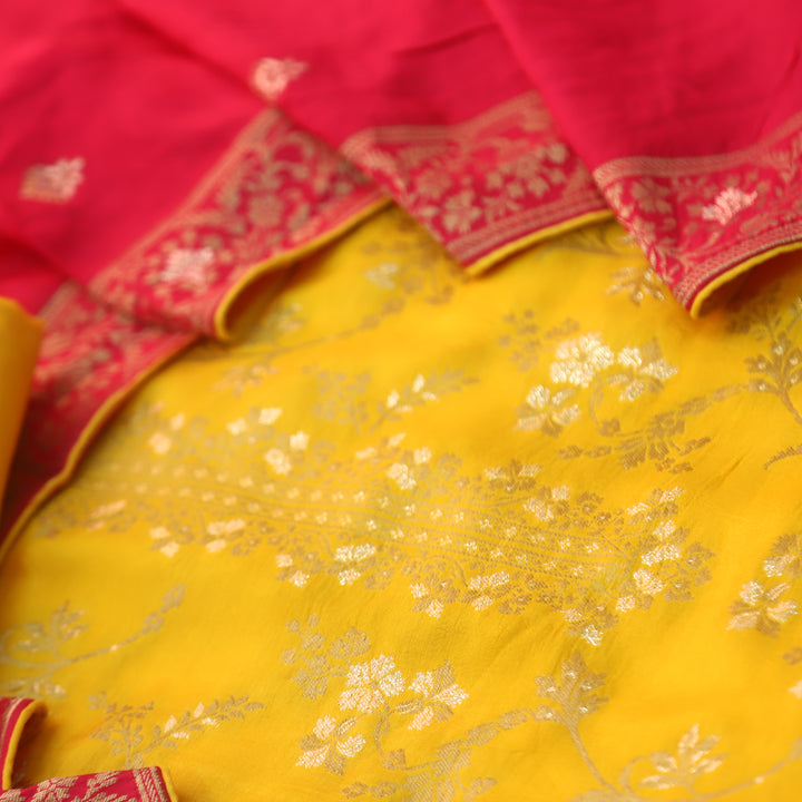 Chandni Lemon Yellow All Over Zari Work with Brocade Weaved Dola Silk Suit Set