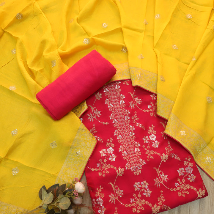 Chandni Hot Pink All Over Zari Work with Brocade Weaved Dola Silk Suit Set