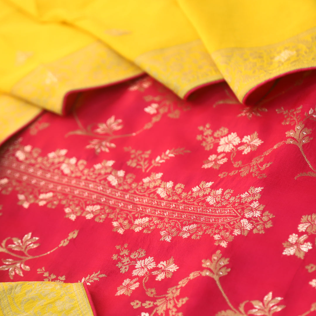 Chandni Hot Pink All Over Zari Work with Brocade Weaved Dola Silk Suit Set