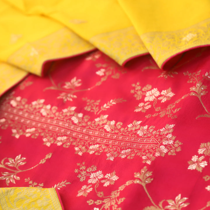 Chandni Hot Pink All Over Zari Work with Brocade Weaved Dola Silk Suit Set