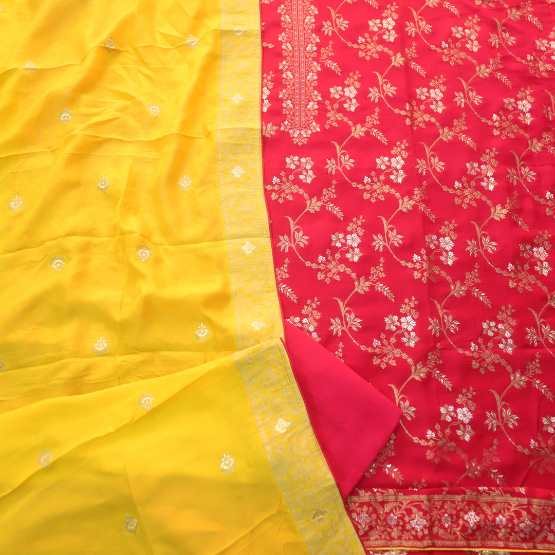 Chandni Hot Pink All Over Zari Work with Brocade Weaved Dola Silk Suit Set