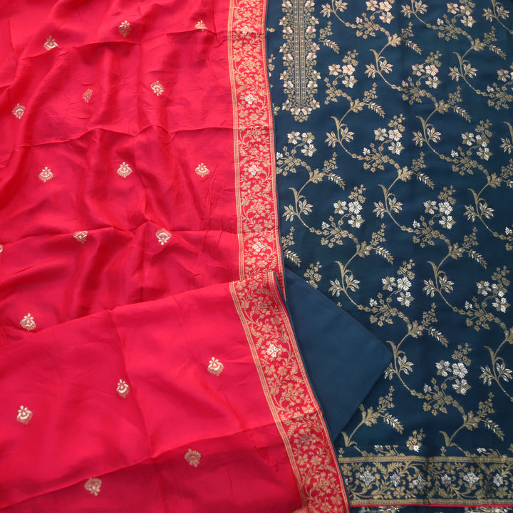 Chandni Navy Blue All Over Zari Work with Brocade Weaved Dola Silk Suit Set
