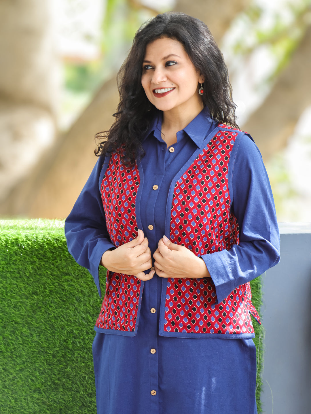 Nysa Denim Blue Cotton Jacket Set