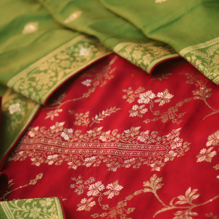 Chandni Maroon Red All Over Zari Work with Brocade Weaved Dola Silk Suit Set