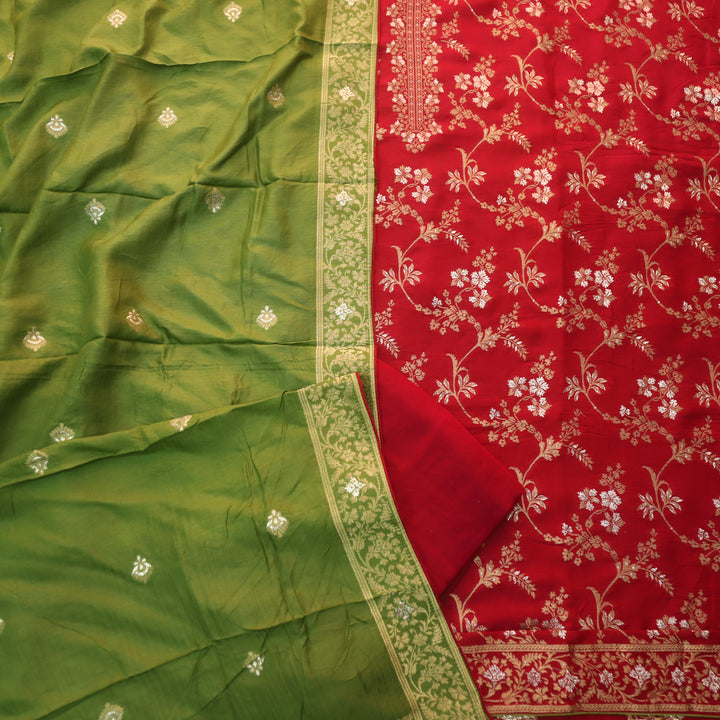 Chandni Maroon Red All Over Zari Work with Brocade Weaved Dola Silk Suit Set