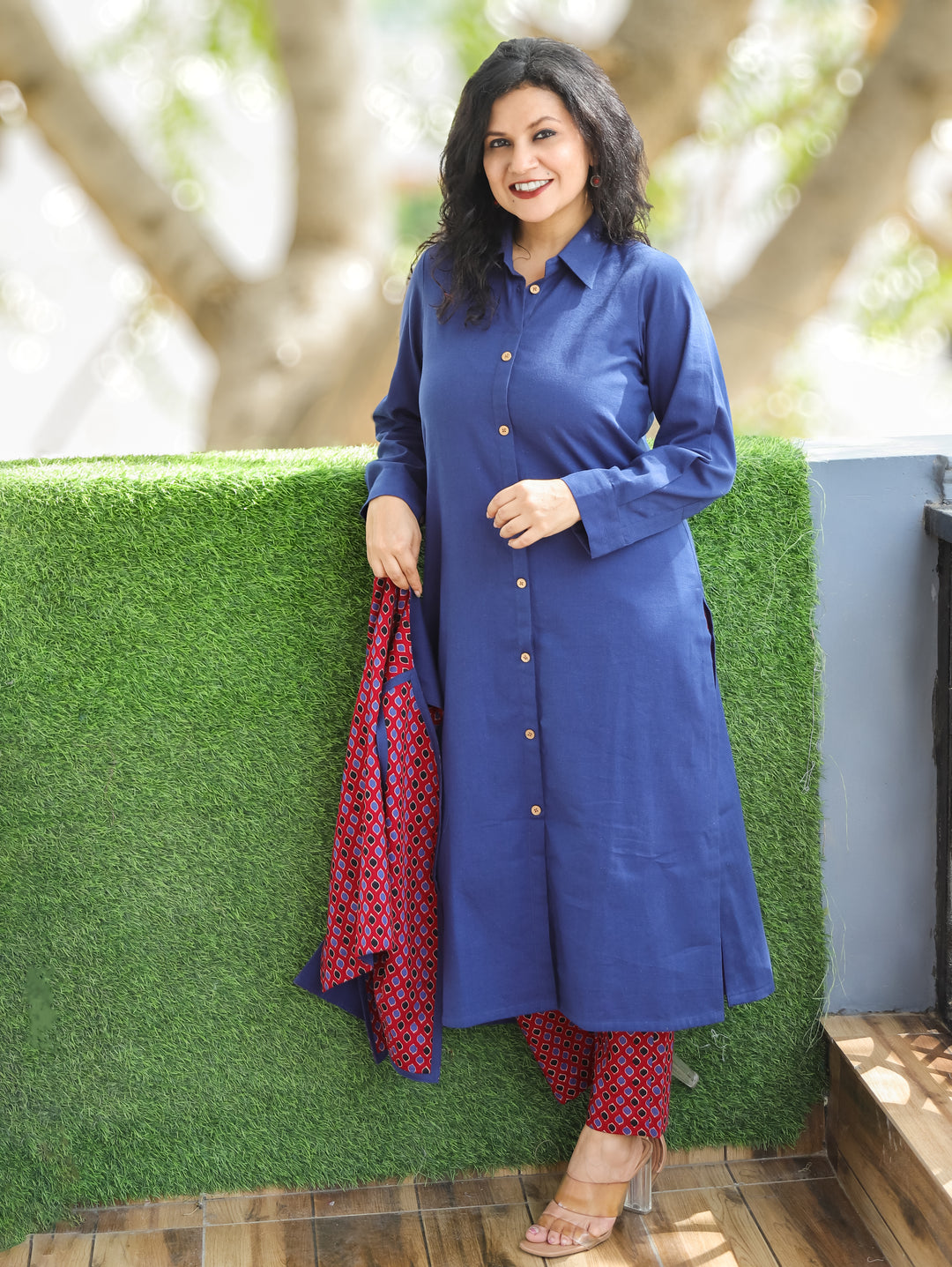 Nysa Denim Blue Cotton Jacket Set