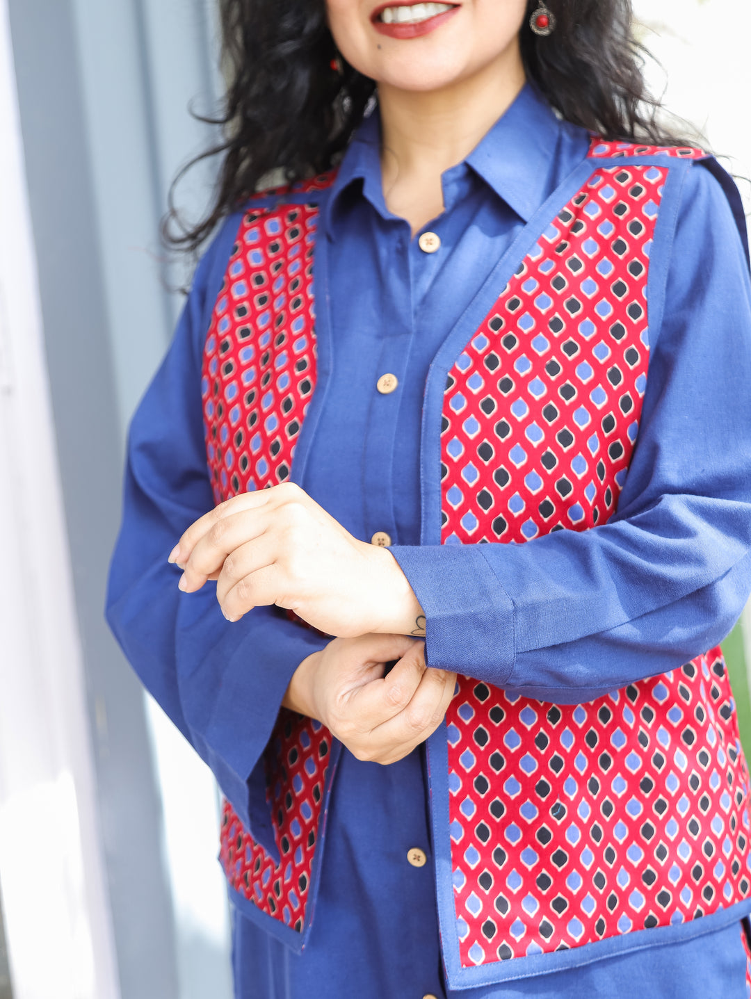 Nysa Denim Blue Cotton Jacket Set