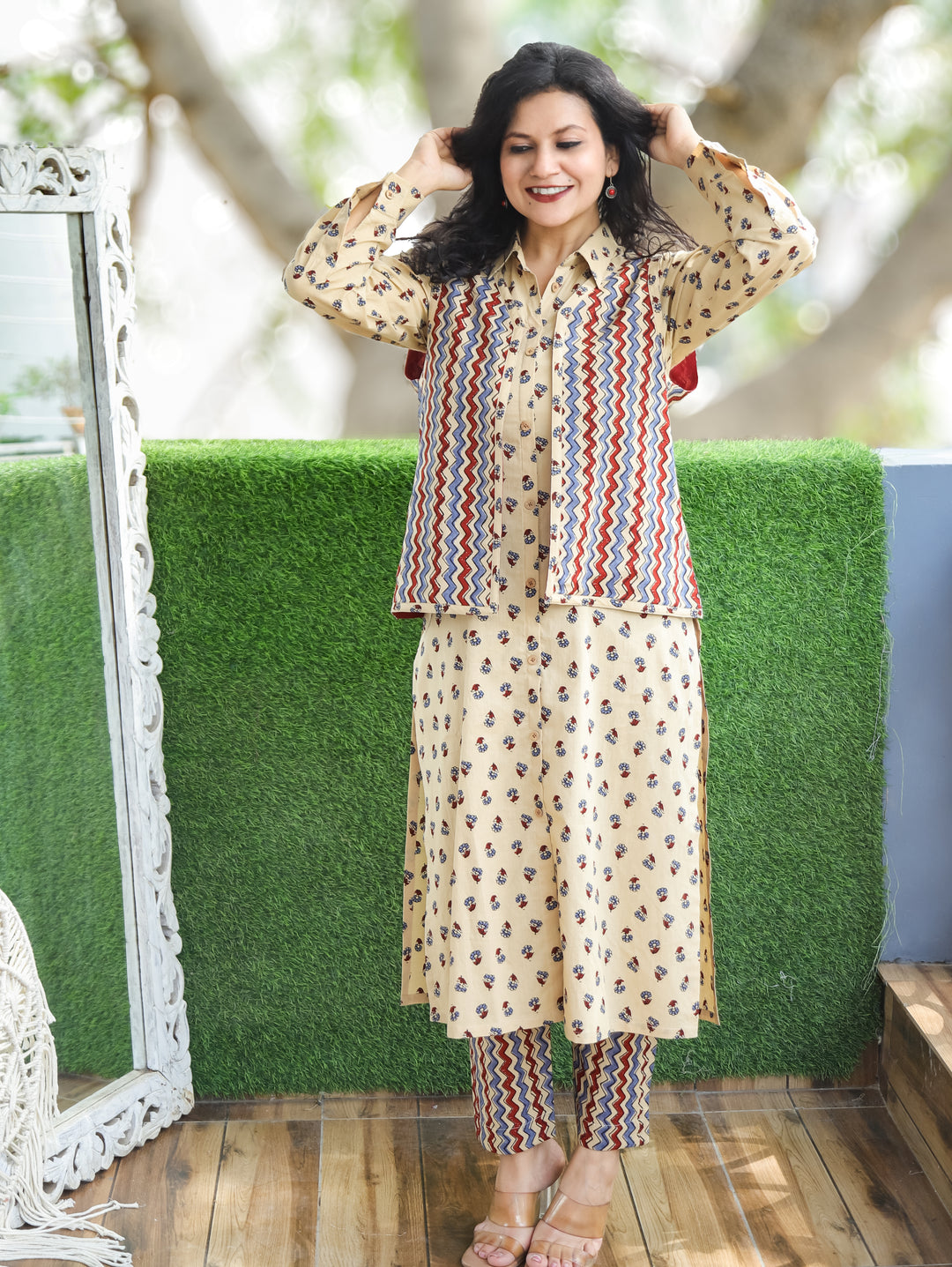 Nysa Beige Cotton Jacket Set