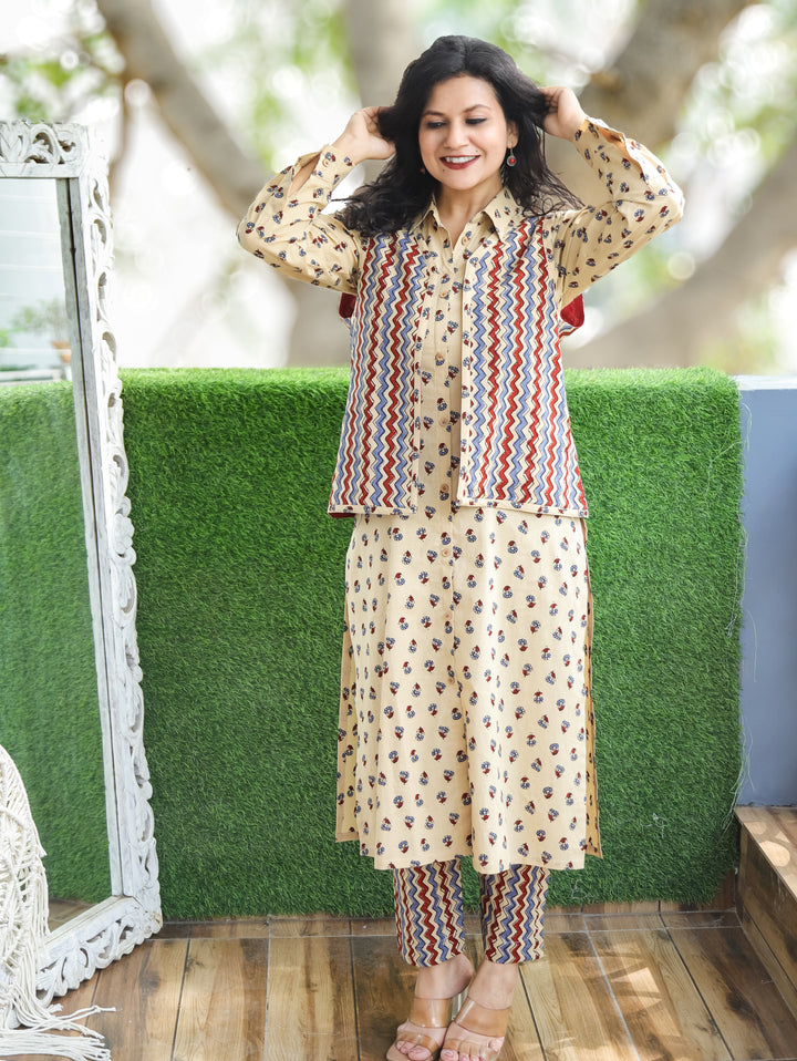 Nysa Beige Cotton Jacket Set