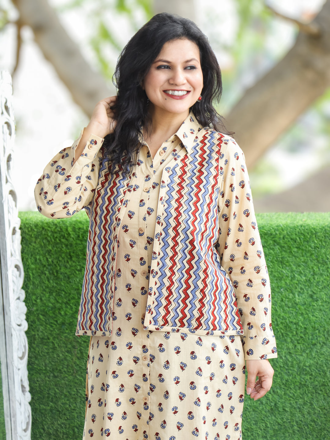 Nysa Beige Cotton Jacket Set