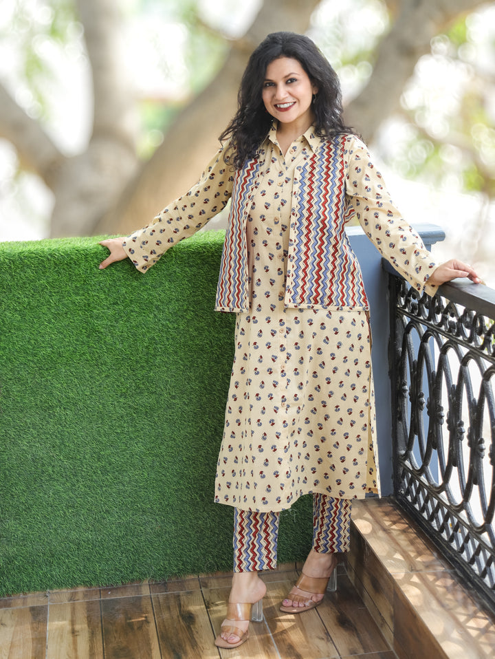 Nysa Beige Cotton Jacket Set
