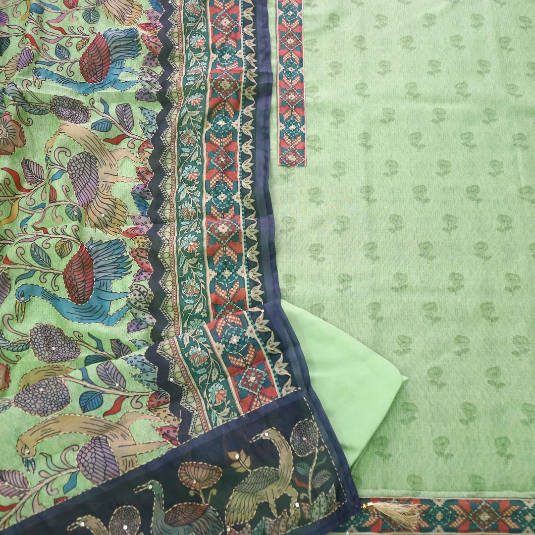 Kohinoor Mint Green Digital Pichwai Print Kantha Work Chanderi Suit Set