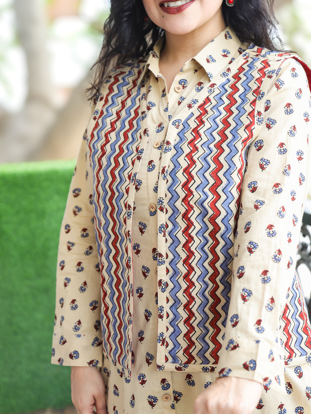 Nysa Beige Cotton Jacket Set