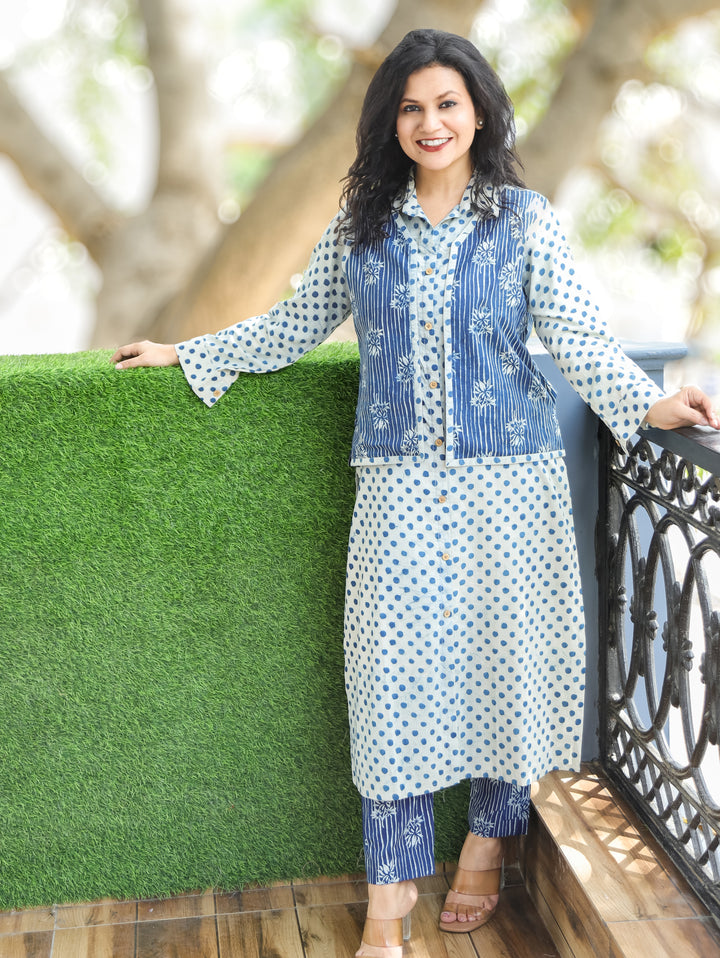Nysa Indigo Blue Cotton Jacket Set