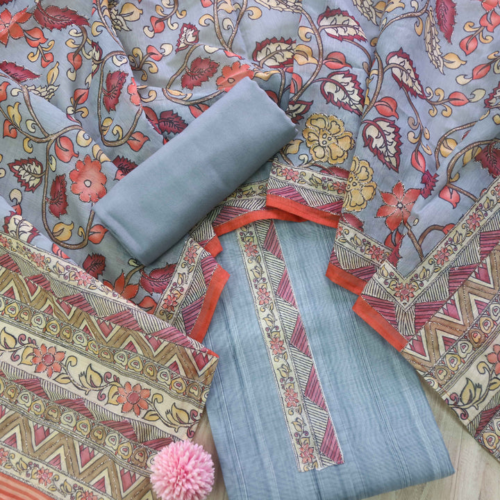 Kohinoor Purplish Blue Digital Pichwai Print Neem Zari Work Chanderi Suit Set