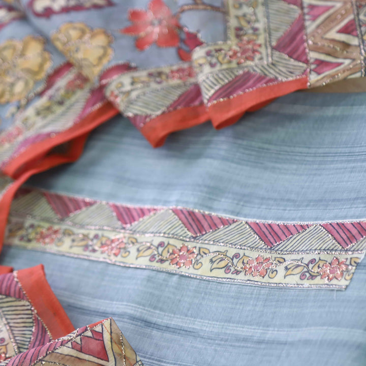 Kohinoor Purplish Blue Digital Pichwai Print Neem Zari Work Chanderi Suit Set