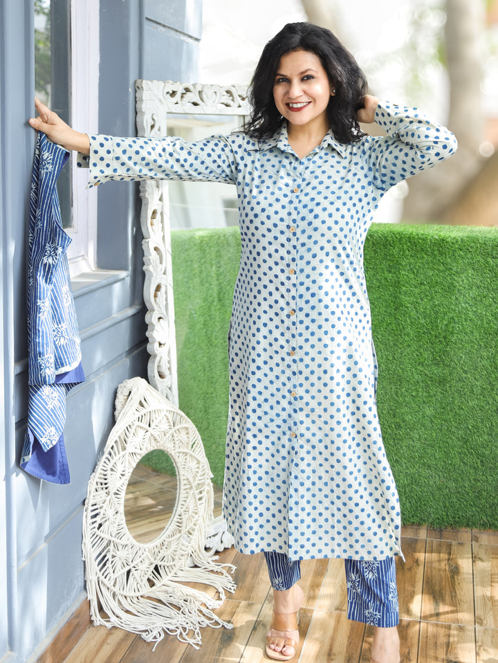 Nysa Indigo Blue Cotton Jacket Set
