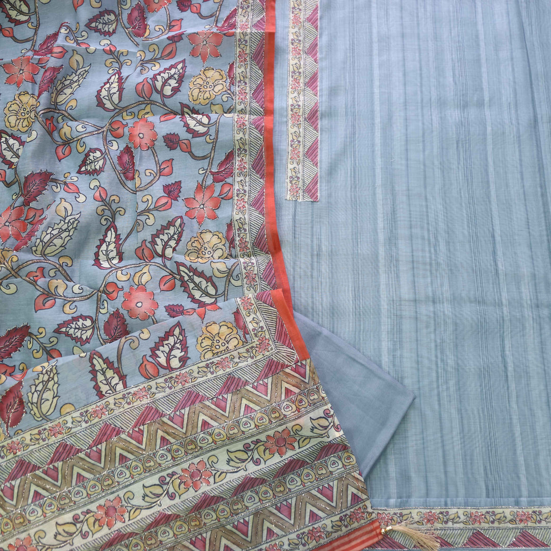 Kohinoor Purplish Blue Digital Pichwai Print Neem Zari Work Chanderi Suit Set