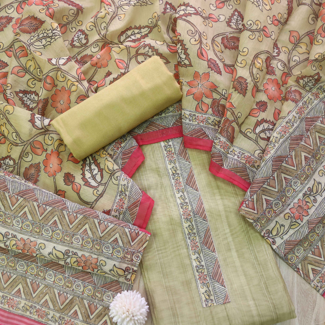 Kohinoor Buttermilk Yellow Digital Pichwai Print Neem Zari Work Chanderi Suit Set